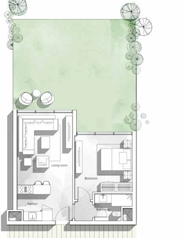 One bedroom ground floor with garden for sale in Baymount Galala city