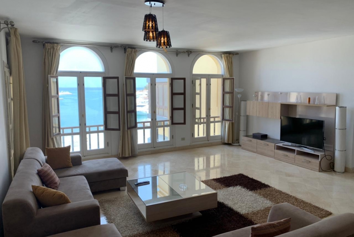 For Sale in Abu Tig Marina El Gouna Three Bedrooms Apartment Full Sea and Marina View in El Gouna