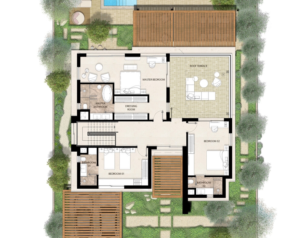 Villa Type D first floor plan - West Bay Almaza Bay