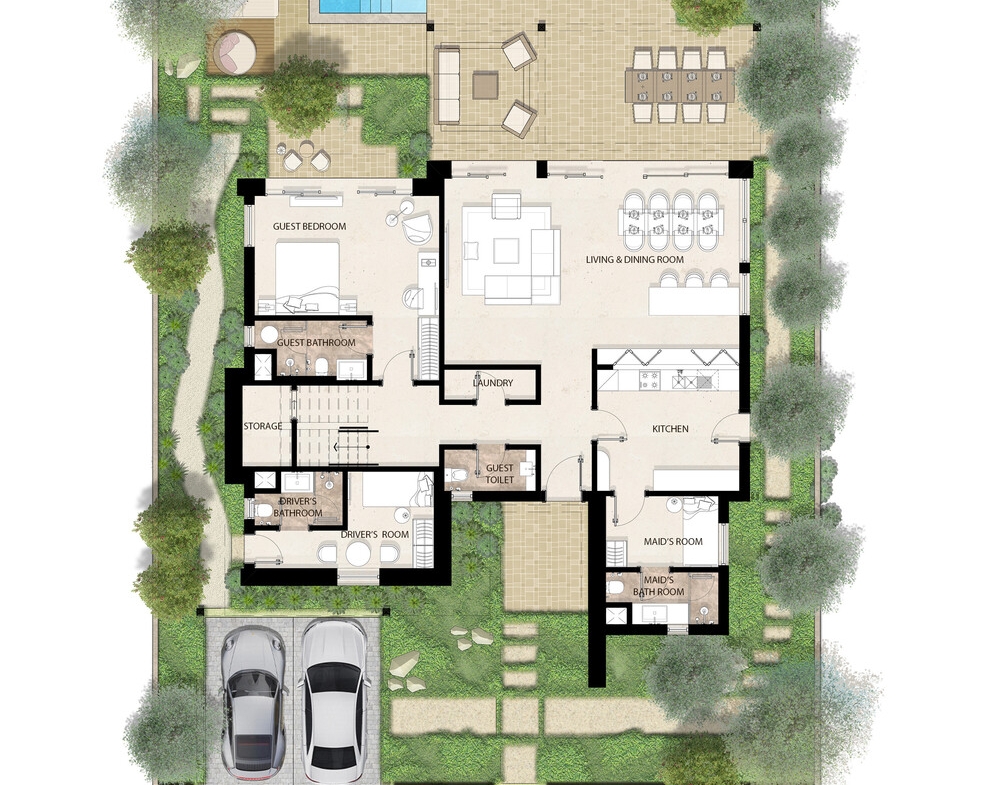 Villa Type D ground floor plan - West Bay Almaza Bay