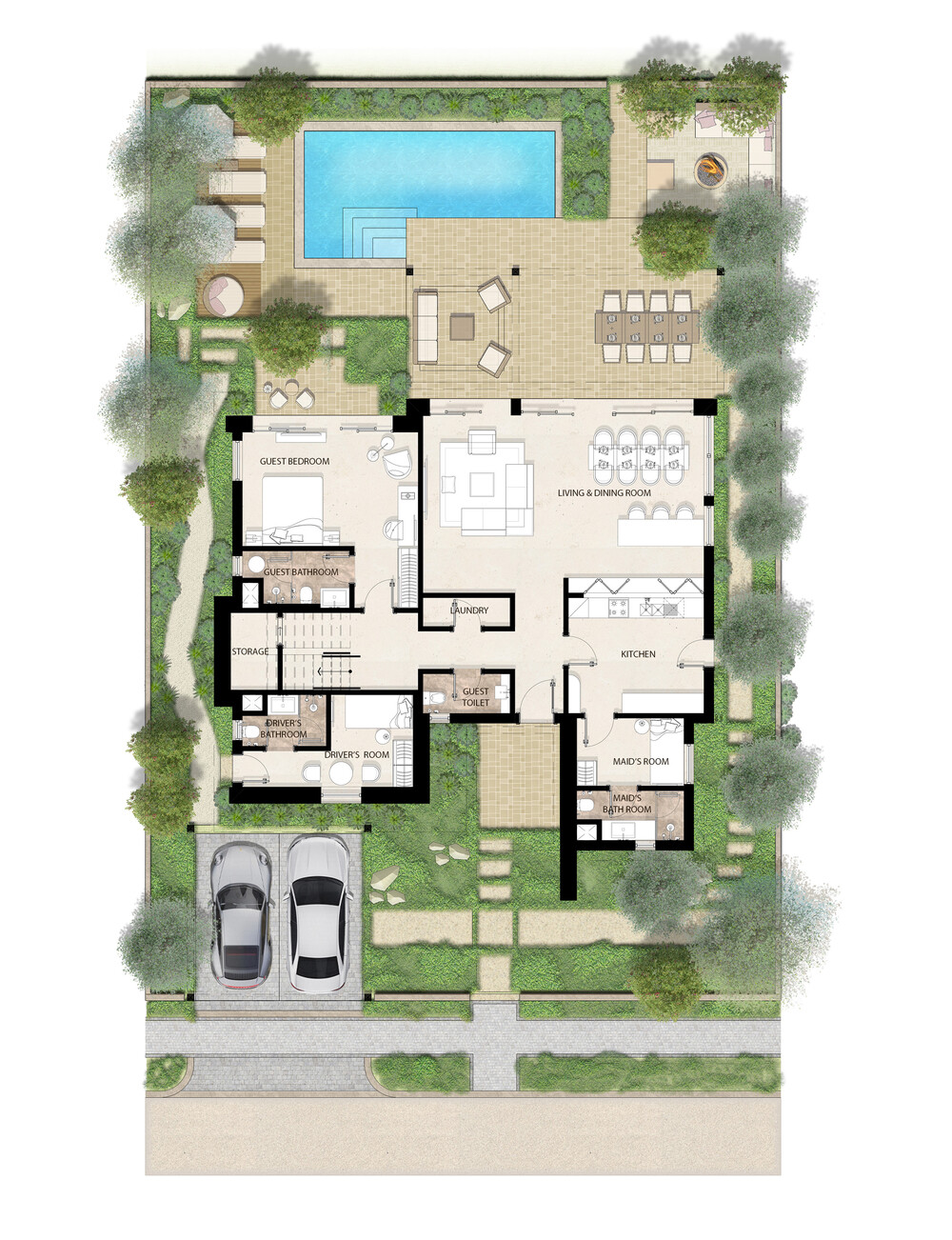 Villa Type D ground floor plan - West Bay Almaza Bay