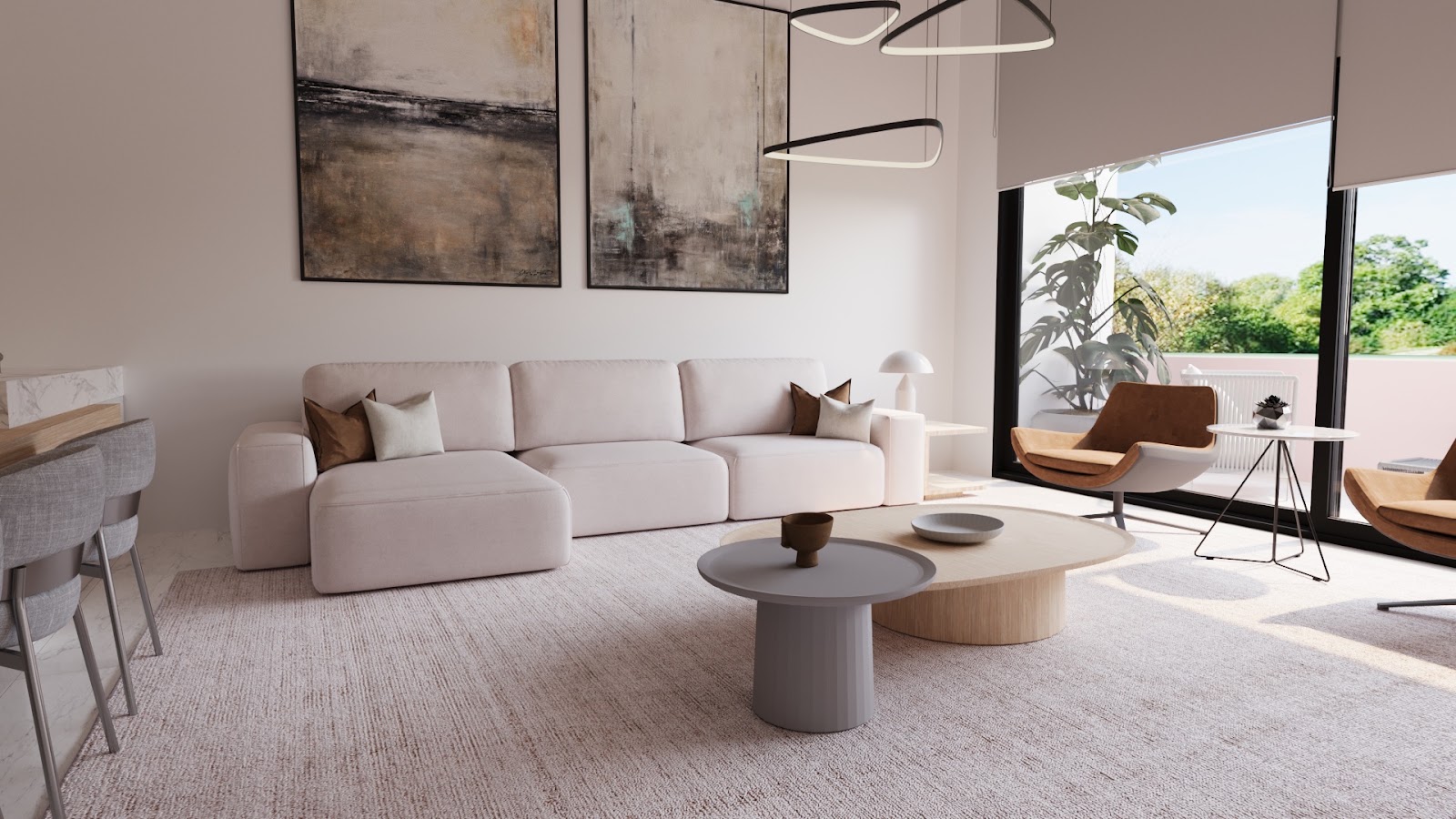 Developer render of a three-bedroom duplex interior at Courtyard Platinum