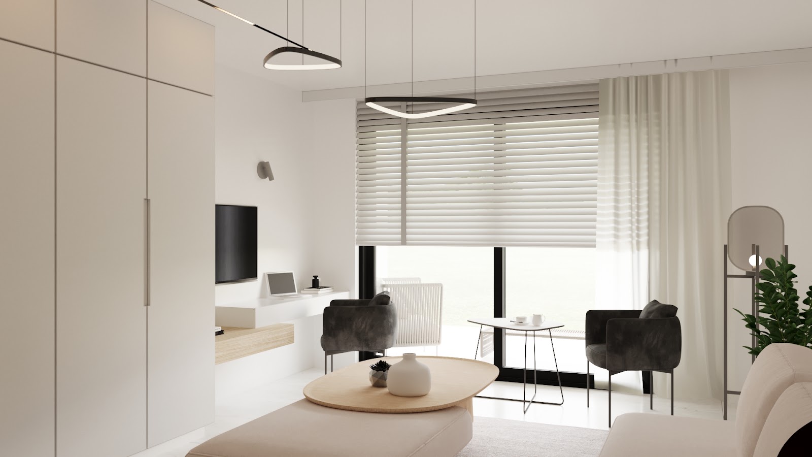 Developer render of a studio apartment interior at Courtyard Platinum
